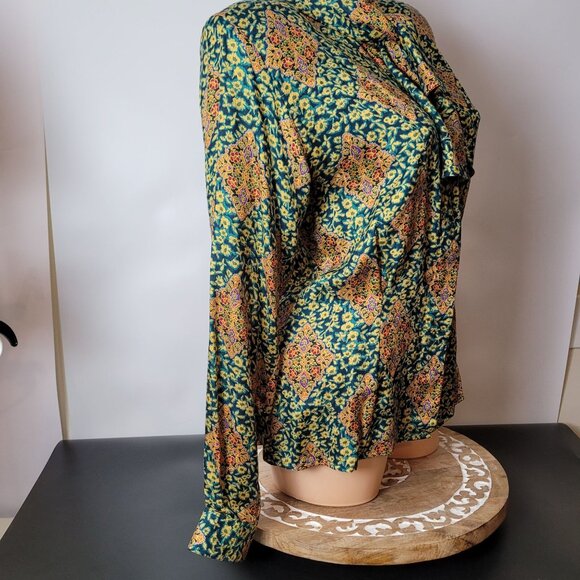 Vintage Evan Picone Floral Print Button-Up Blouse With Tie Neck & Long Sleeves - Picture 8 of 14